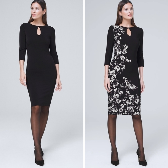 White House Black Market Dresses & Skirts - WHBM Reversible Floral/Solid Sheath Dress size medium